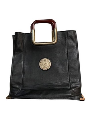 Accessorize London Black Structured Tote Tortoiseshell Handle Golf Medallion