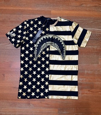 NWT Hudson Gold USA Flag with Shark Jaw Tee SZ Large