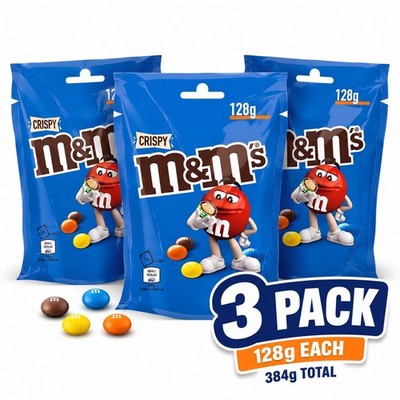 M&M s Crispy Chocolate Candy 3 Pack 128g Each | 384g Total | Imported Bag