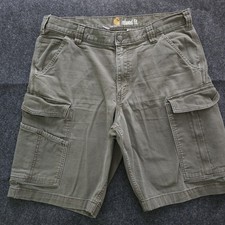 Carhartt Rigby Cargo Shorts Mens 34 Green Cotton Stretch Workwear Relaxed Fit