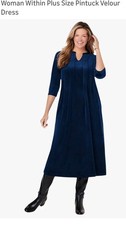 NWT Womans Within Blue Pintuck Velour Dress, Size 12 W