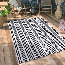 Black and White Striped Rugs, 4'x6' Outdoor Indoor Front Porch Door Mats Cott...