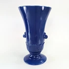 Vtg Vitrock Fired on Blue White Milk Glass Vase Art Deco Sea Shells Anchor Hock