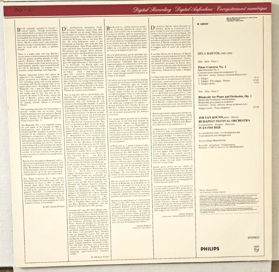 Bartok Piano Concerto no 2 Kocsis/Fischer/BFO Philips R125147 Foto 3 de 4