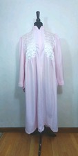 Vtg Sears Cachet Pink Fleece Maxi Robe Satin Quilted Details sz S/M Pockets