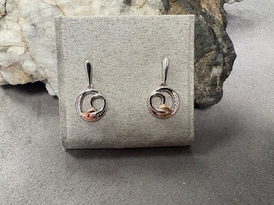 Clogau Welsh Silver & 9ct Rose Gold Tree of Life Circle Topaz Drop Earrings