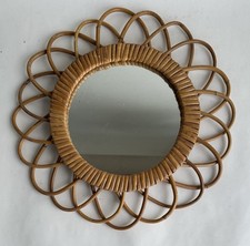 Ancien miroir soleil mural en rotin design vintage années 70 diamètre:36,5cm