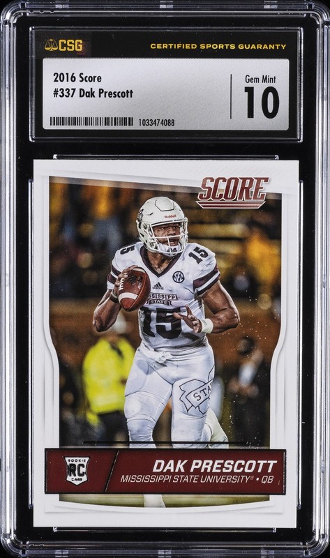 2016 SCORE #337 DAK PRESCOTT ROOKIE RC CSG 10 GEM MINT