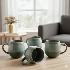 18oz Three-Tone Ceramic Coffee Mugs | Rustic Style | Great Holiday Gift Set of 4