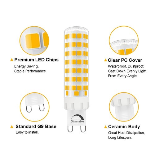 Dimmable G9 LED Bulb 8W, 75W G9 Halogen Bulb Equivalent, 780LM,120V, 3000K Wa... - Picture 3 of 4