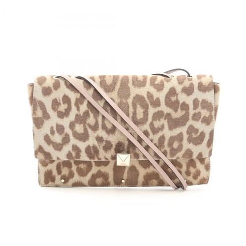 Valentino Leopard Shoulder Bag Leather Brown Used