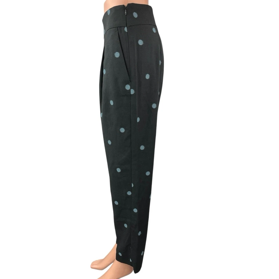 Pantalón Zara Negro Azul Lunares Cónico Cintura Alta Plisado Corto Tobillo Pantalones S Foto 2 de 4
