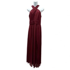 Celebrate DB Studio Dress Womens 8 Red Wine Chiffon Halter Maxi Formal Wedding