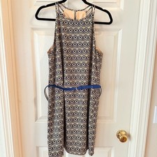 Banana Republic Navy Blue and Tan Midi Sheath Dress Sleeveless