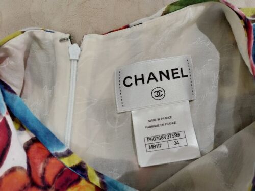 AUTH RARE CRUISE 2014-2015 DUBAI CHANEL floral logo CC cotton dress 34fr XS - Picture 2 of 10