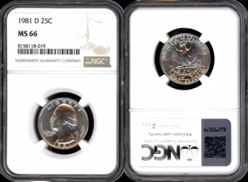 1981-D WASHINGTON QUARTER 25 CENTS NGC MS66 UNC BU DETAILED COIN #D