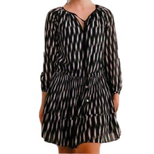 Michael Kors Dress Navy and White Dress Smocked Waist Size M Sheer Sleeves