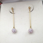 10K Yellow Gold White Crystal Ball Drop Earrings [E270] — photo 9