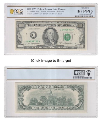 $100 - 1977 Federal Reserve Note Chicago - PCGS Banknote -Very Fine 30 PPQ- STAR - Picture 1 of 2