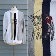 Vintage 90s y2k Preppy Eclectic Grandpa Cotton Sporty Argyle Knit Golf Sweater L
