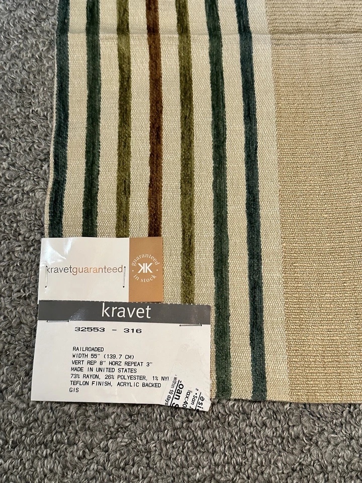 Kravet Fabric Sample 15.75” x 17.50” Striped Chenille Textured 32553-316 Crafts - Image 3 of 4