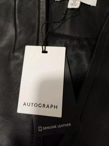 M&S Autograph Leather Belted Collarless Longline Jacket Women Black UK SIZE 18 - Picture 7 of 11