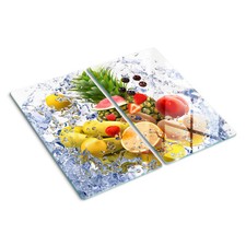 Tulup Glass Worktop Saver Splashback Chopping Board 2x30x52cm - Fruit and water