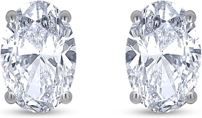 1 Ct Lab Grown Diamond Stud Earrings Platinum Oval Cut Solitaire