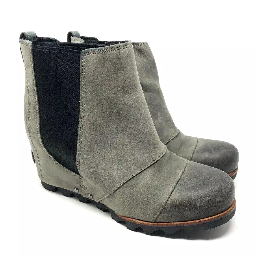 sorel wedge leather pull on round toe elastic boots