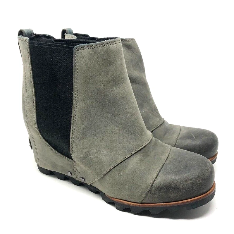sorel wedge leather pull on round toe elastic boots