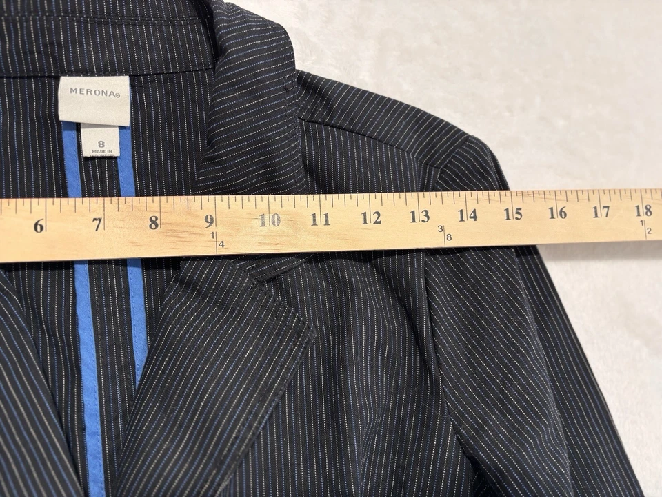 Merona Mujer Chaqueta Blazer Ligera Talla 8, Rayas Azul, 270GW5N1024 Foto 2 de 4
