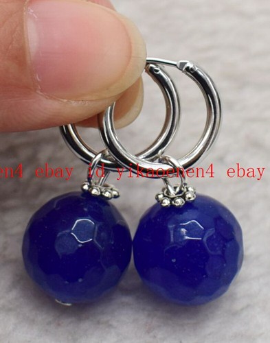 Natural Pretty 14mm Multicolor Gems Round Beads Silver Leverback Dangle Earrings - Picture 180 of 240