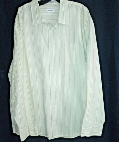 Camisa con botones Calvin Klein XXL para hombre L/S verde claro a rayas mezcla de algodón - Imagen 3 de 6