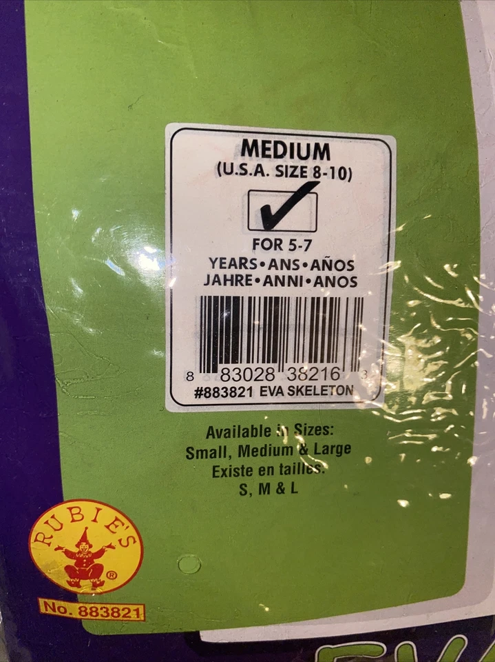 Disfraces de Rubíes EVA Clásico Esqueleto Mono Disfraz para Niño MED 8-10 NUEVO Foto 4 de 4