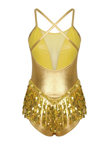 Womens Costume Metallic Dress Mesh Dancewear Patchwork Cross Back Cha-Cha Prom - Picture 25 of 78