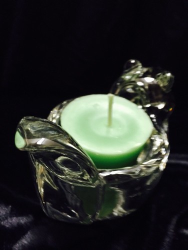 AVON SQUIRREL VOTIVE CANDLE HOLDER CLEAR HEAVY GLASS W/EUCALYPTUS CANDLE - Picture 4 of 7