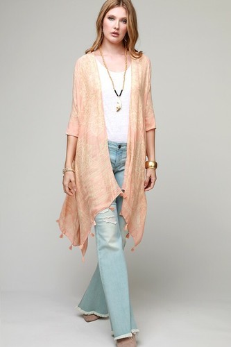 Peach Handkerchief Style Open Kimono Caftan Cover Up (One Size) - Picture 3 of 3