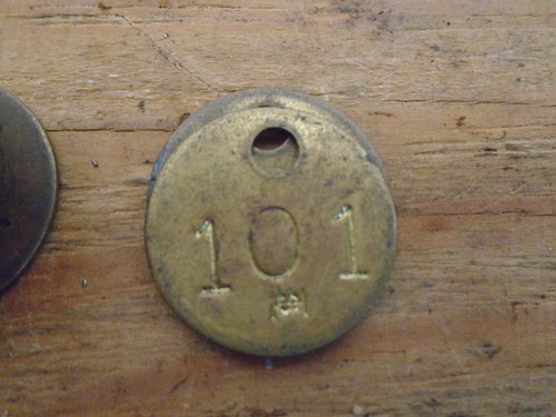 13 Vintage Round Solid Brass ID stamping tags 1 Inch Tool Room Key - Picture 3 of 3