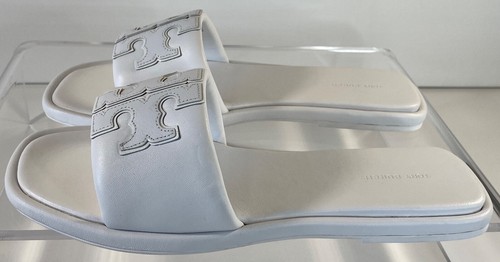 TORY BURCH Comfy Double T Leather Sport Slide 12 Optic White $198 #140079 - Imagen 7 de 12