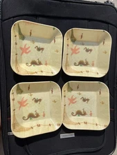 4pc Set Wm A Bostick Seahorse Snack Tray Vtg  Fiberglass Mid Century Mod Square