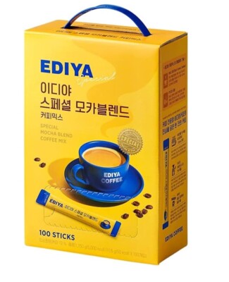 EDIYA Special Mocha Blend 3in1 coffee mix, 100 sticks, 38 fl oz Pack of 6