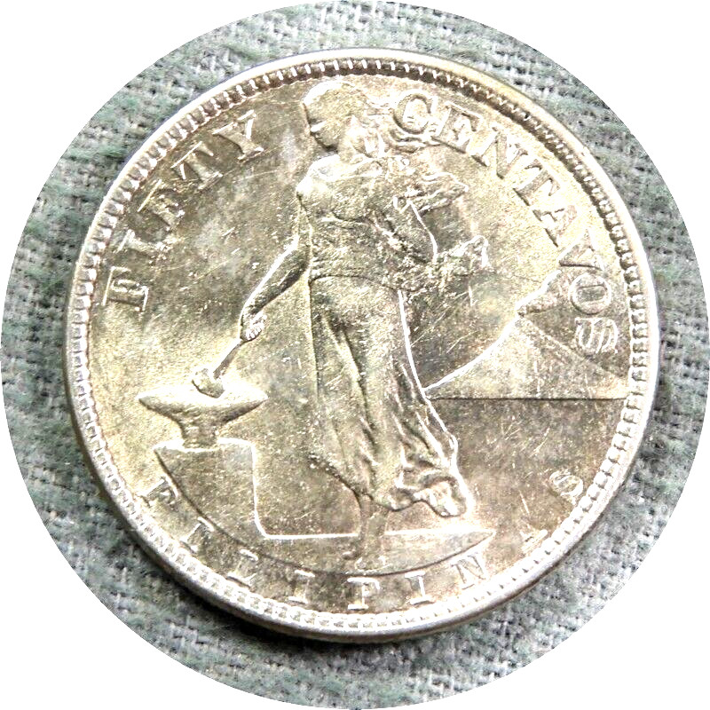 elf Philippines USA 50 Centavos 1921  (M) Silver   T014