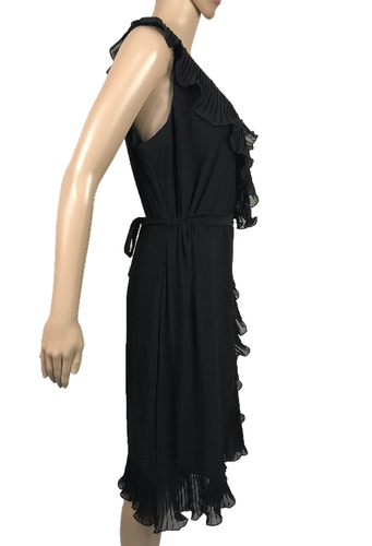 Vestido LIZ JORDON con Volantes Asimétrico Negro Envolvente Hasta la Rodilla Sin Mangas Talla M - Imagen 2 de 11