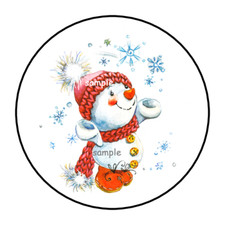 30 CUTE SNOWMAN ENVELOPE SEALS LABELS STICKERS 1.5" ROUND FAVORS GIFTS CHRISTMAS