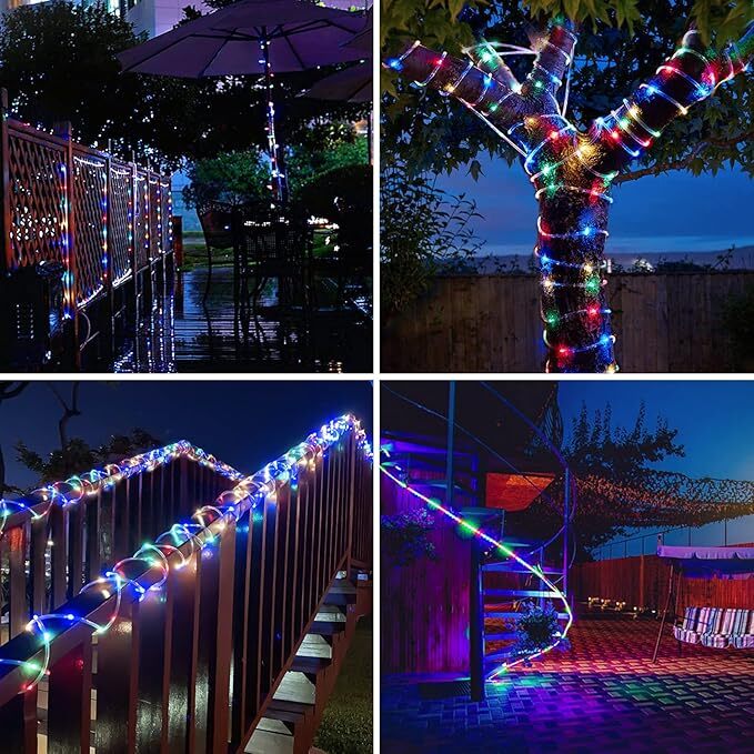 72/104FT Solar LED Rope String Lights, for Party Christmas Garden ...