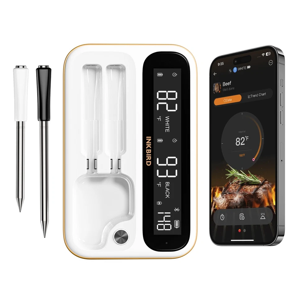 2/4 Probes Wireless BBQ Thermometer Inkbird Meat Cooking WiFi Bluetooth Control - Image 2 of 4