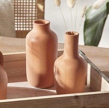 Terracotta Blumenvase Vase Tonkrug mit Henkel, 2x Dekovase für Trockenblumen