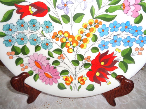 SCHÖNER HANDBEMALTER PORZELLANTELLER KALOCSA UNGARN - LEBENDIGE FARBIGE BLUMEN - Bild 3 von 4