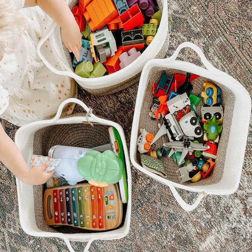 Woven Storage Basket For Shelves Cotton Rope Dog Toy Bin Empty Gift Basket With - Picture 4 of 9