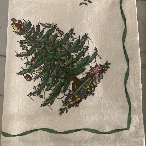 6 Spode Napkins  Christmas Tree 19 X 19 Cream Damask Fabric With Holly & Santa - Picture 2 of 7